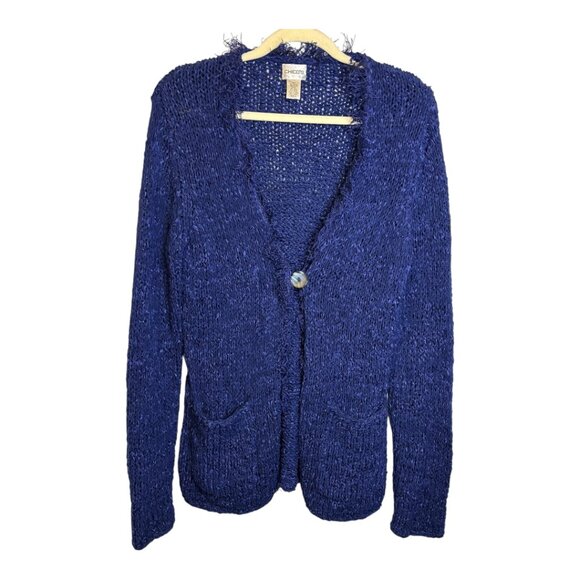 Chico's Sweater Women's Size Large Cardigan Fringe Knit Oversized‎ Blue Chicos 2 - Picture 1 of 3